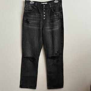 KanCan Lynne Ultra High-Rise Distressed Black Straight-Leg Jeans